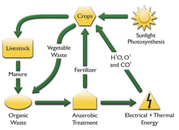 Syklus for biogass